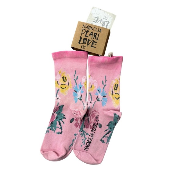 Magnolia Pearl Accessories - Magnolia Pearl Pink Floral Colorful Crew Socks Bohemian Roses OS NWT